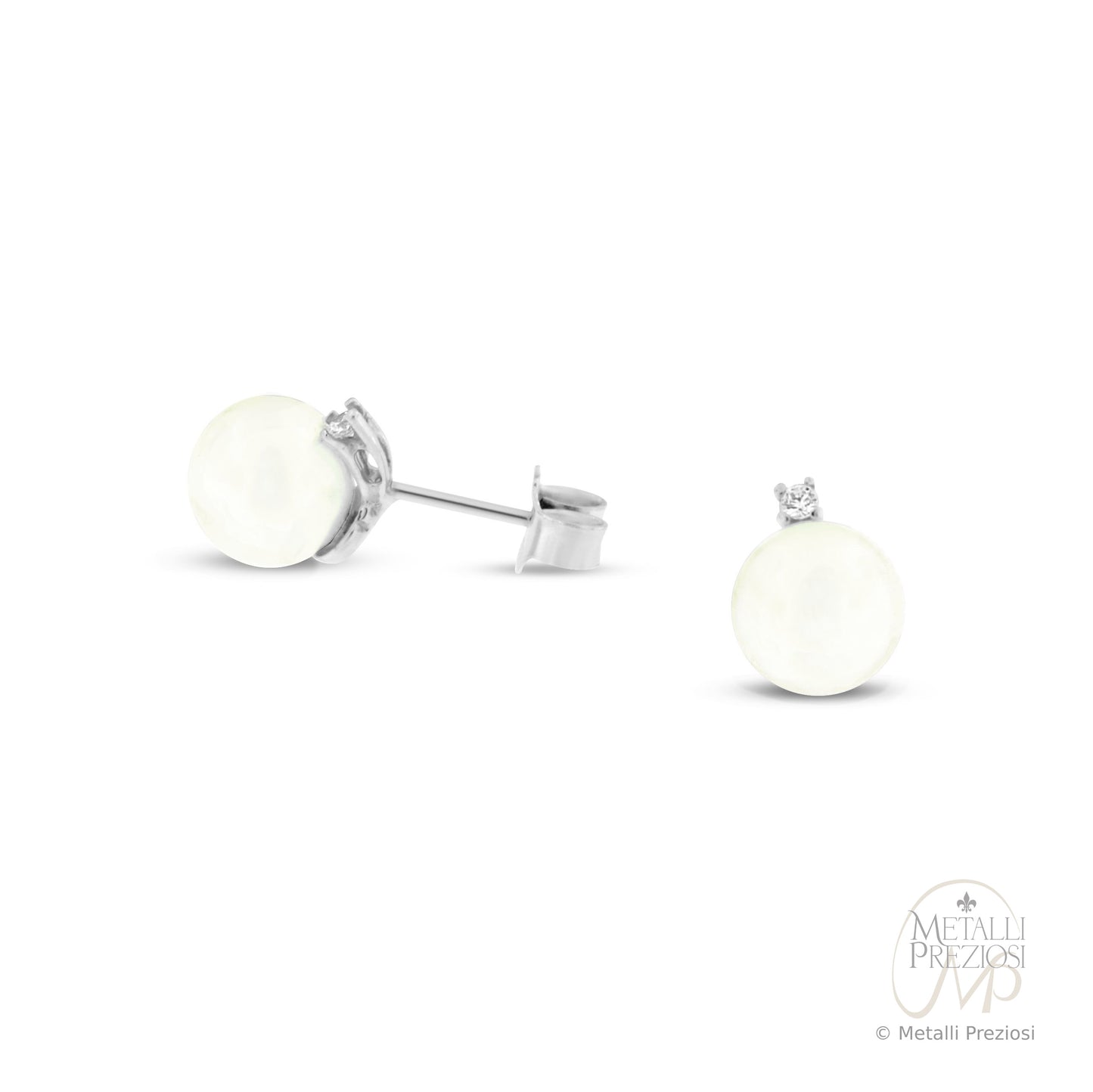 Orecchini in Oro Bianco 18K con perla e zirconi