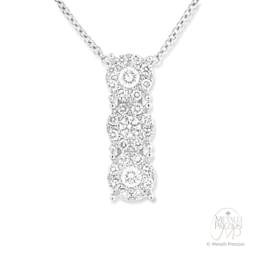 Collana in Oro Bianco 18K con pendente 3 fiori di Diamanti
