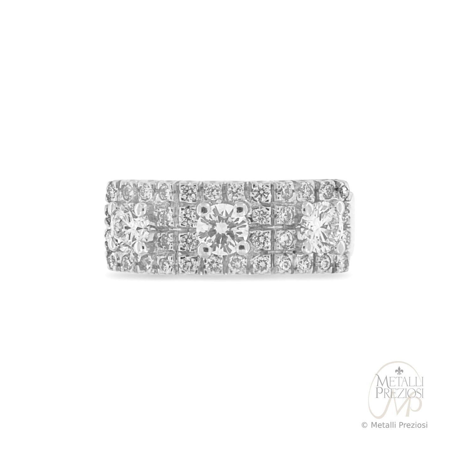 Anello in Oro Bianco 18K a fascia con Diamanti