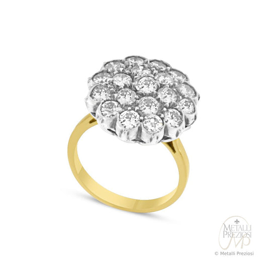 Anello in Oro Giallo/Bianco 18K a fiore con Diamanti
