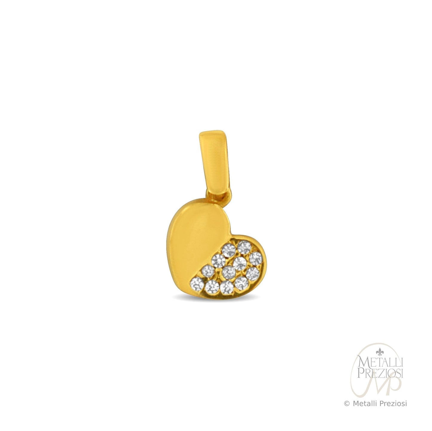 Ciondolo in Oro Giallo/Bianco 18K cuore con zirconi